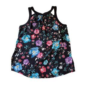 💖Floral Sleeveless Express Womens Top With Keyhole Back - Polyester Rayon Blend